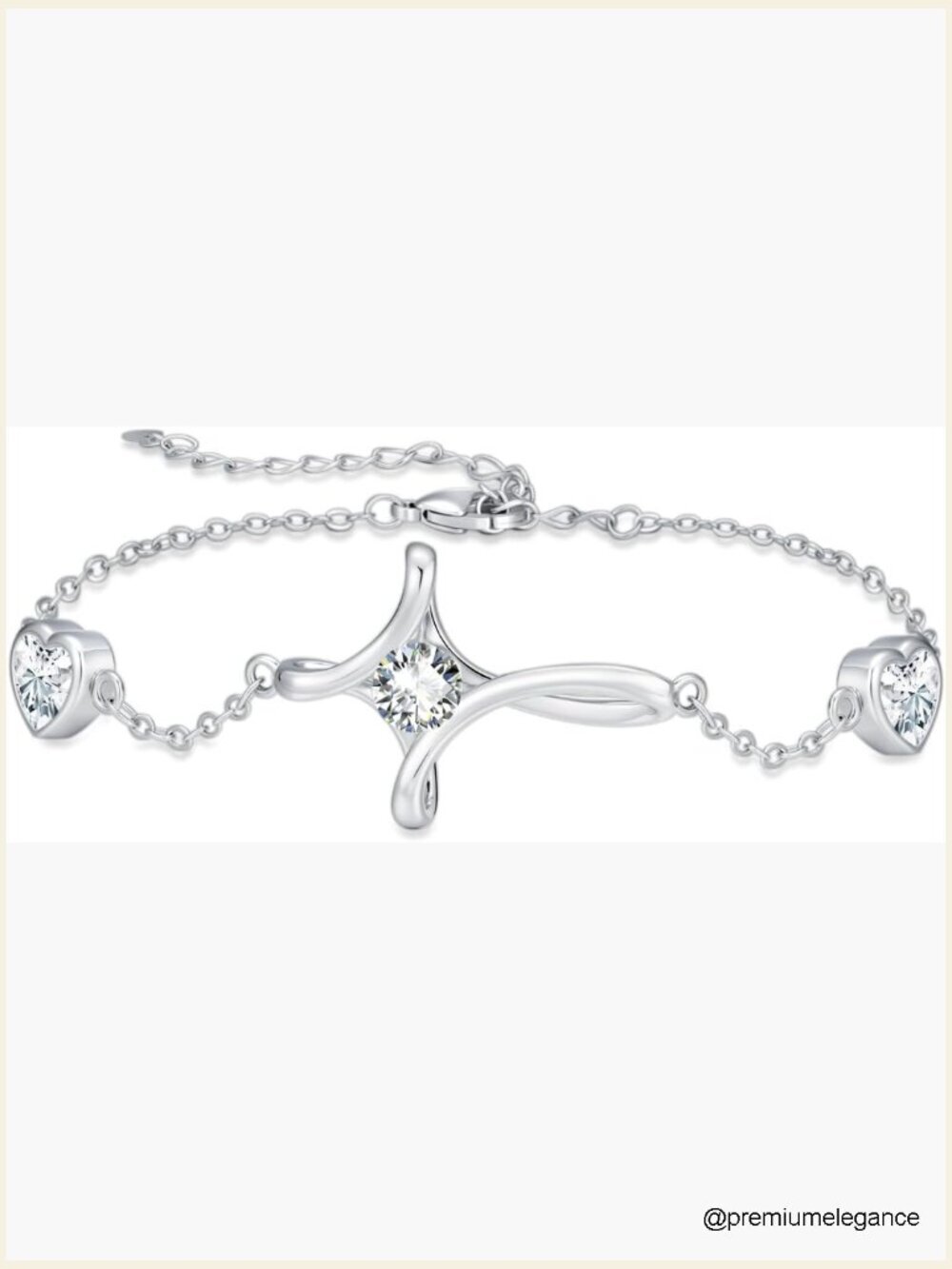 14K White Gold Celtic Cross Birthstone Charm Link Bracelet
